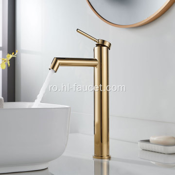 Robinet lustruit din aur cu un singur mâner înalt pentru baie
